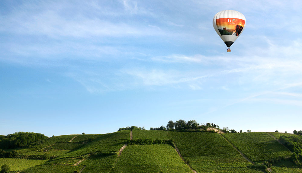 In flight above the Langhe